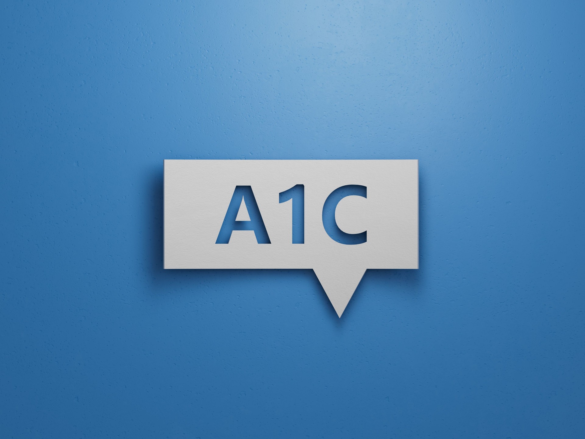 A1C text on Speech Bubble, medical concept.Minimalist Abstract Design With White Cut Out Paper.3D rendering on blue background.